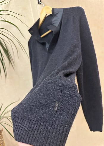 HUGO BOSS Marka Gri Yarım Fermuarlı Örgü Yün Kazak - Görsel 8