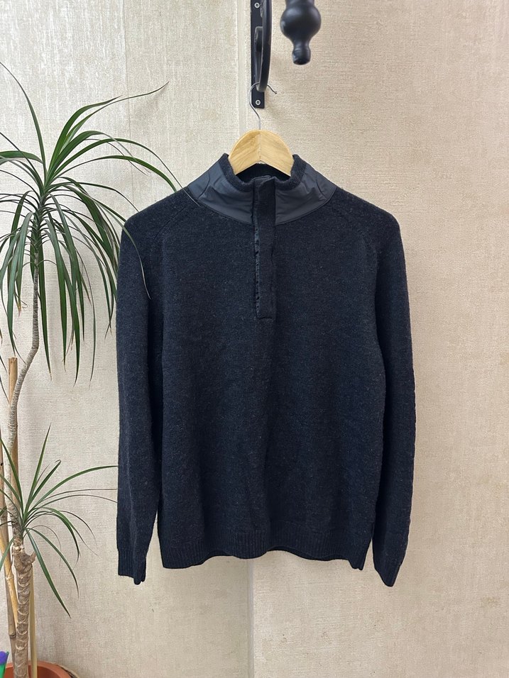 HUGO BOSS Marka Gri Yarım Fermuarlı Örgü Yün Kazak - Görsel 2