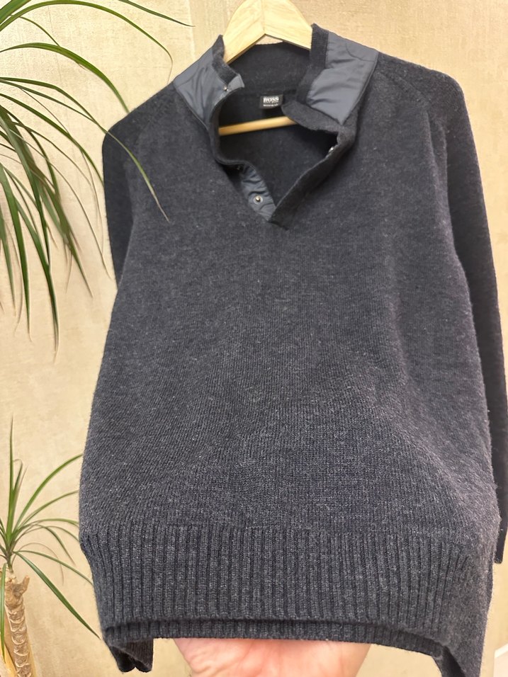 HUGO BOSS Marka Gri Yarım Fermuarlı Örgü Yün Kazak - Görsel 4