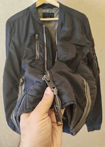 All Saints Marka Siyah Fermuarlı Rahat Kesim Erkek Ceket - Görsel 7