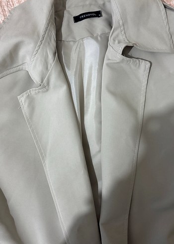 Bej Uzun Keten Kadın Trençkot - Görsel 3