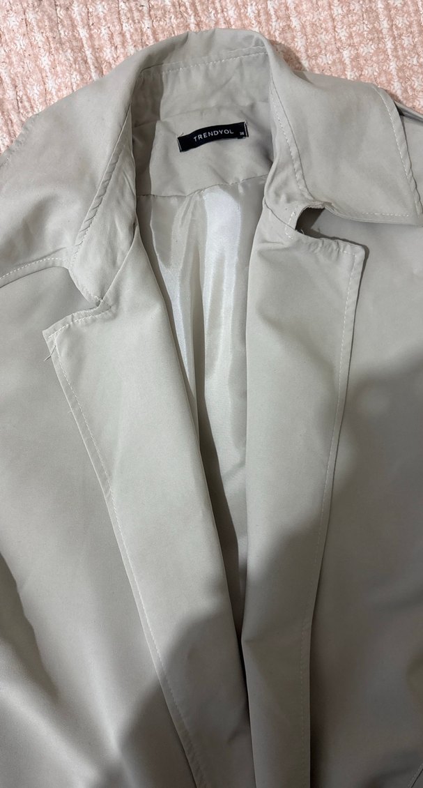 Bej Uzun Keten Kadın Trençkot - Görsel 3