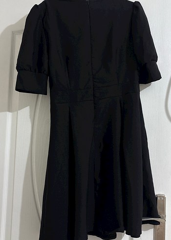 Siyah V Yaka Midi Goth Mezuniyet Elbisesi - Görsel 3