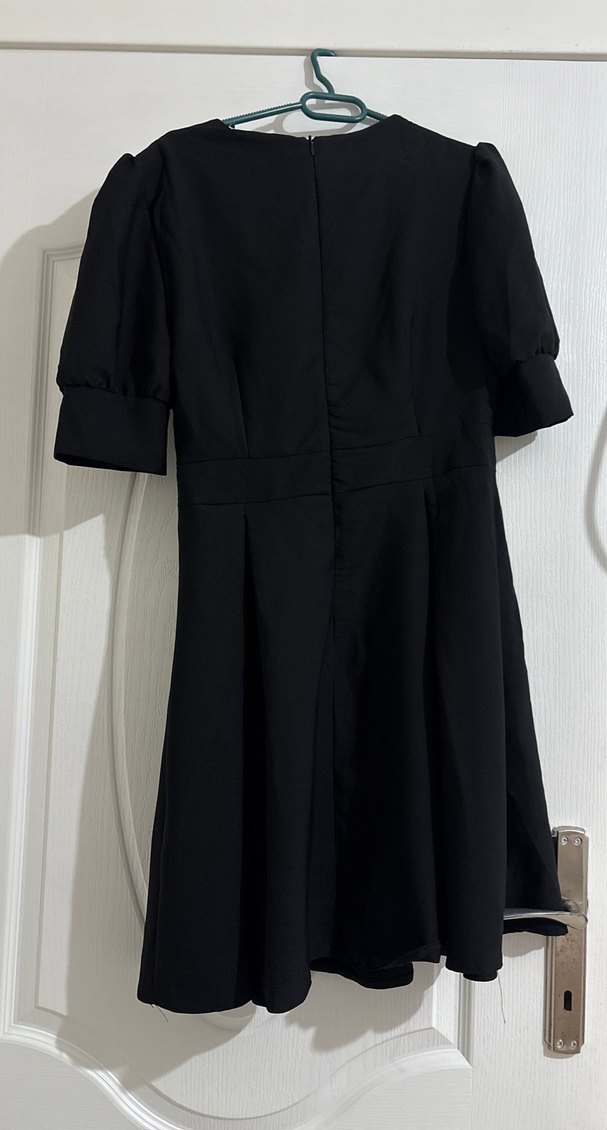 Siyah V Yaka Midi Goth Mezuniyet Elbisesi - Görsel 3