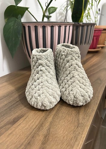 Kız/Erkek Çocuk Gri Örgü Sıcak Ev Botu - Görsel 3