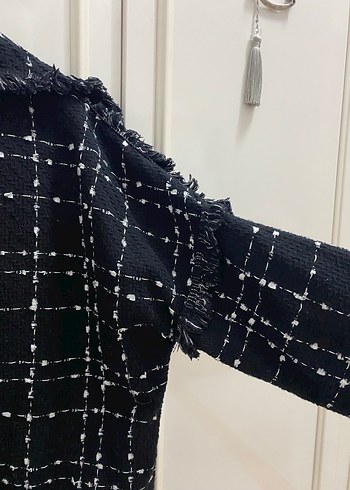 Düğmeli Siyah Desenli Midi Kadın Kaban - Görsel 4