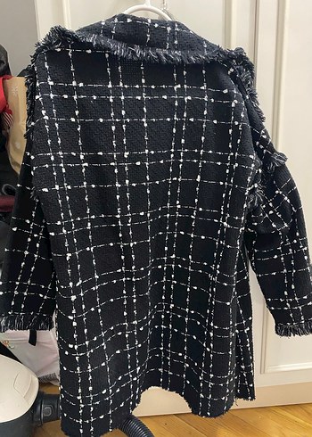 Düğmeli Siyah Desenli Midi Kadın Kaban - Görsel 2