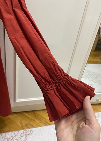 Kırmızı Bohem Uzun Kollu Keten Tunik - Görsel 3