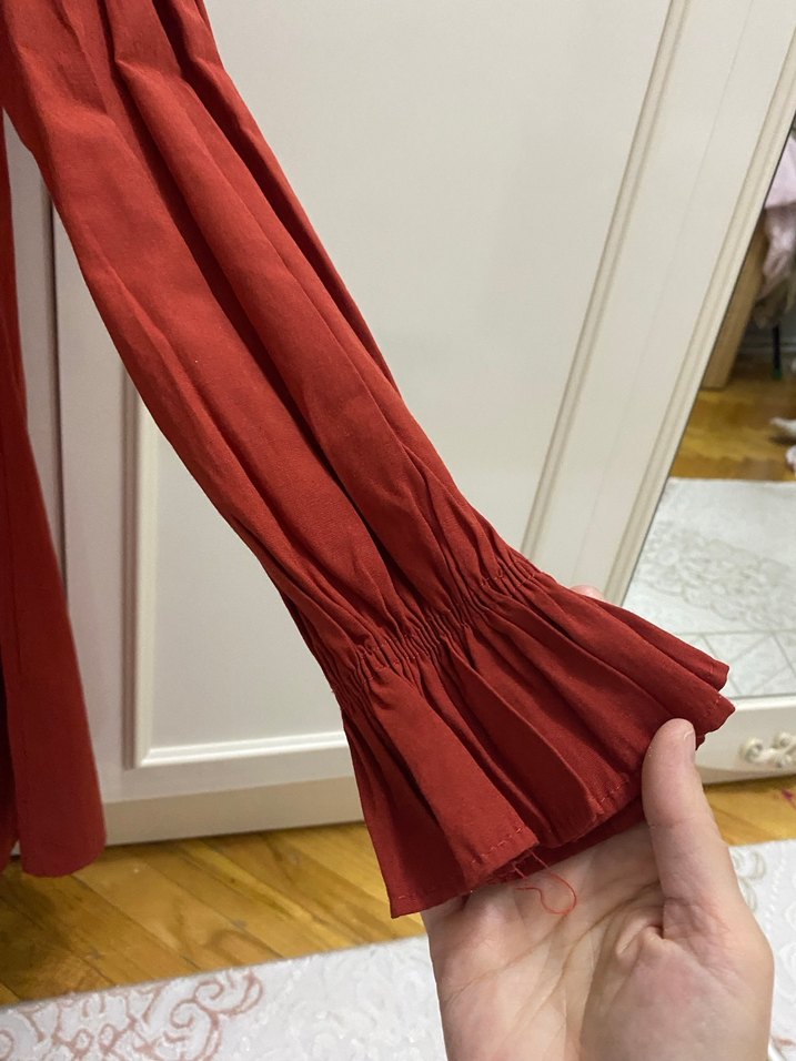 Kırmızı Bohem Uzun Kollu Keten Tunik - Görsel 3