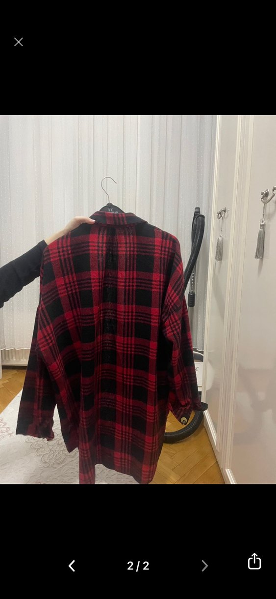 Kırmızı Kareli Kadın Kışlık Mont - Görsel 3