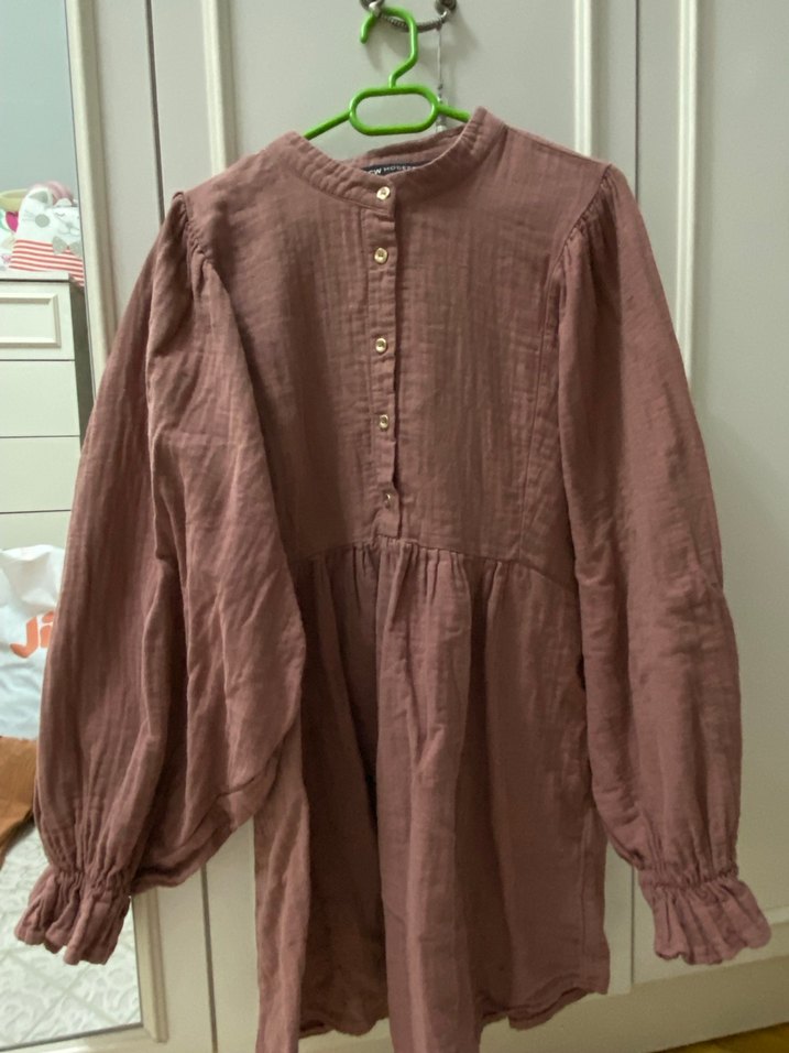 Düğmeli, Uzun Kollu Bohem Hamile Bluzu - Görsel 2