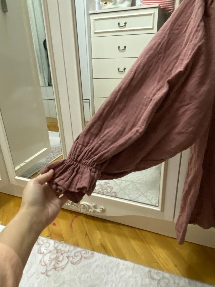 Düğmeli, Uzun Kollu Bohem Hamile Bluzu - Görsel 5