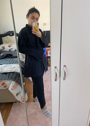 Siyah Midi Kadın gömlek - Görsel 3