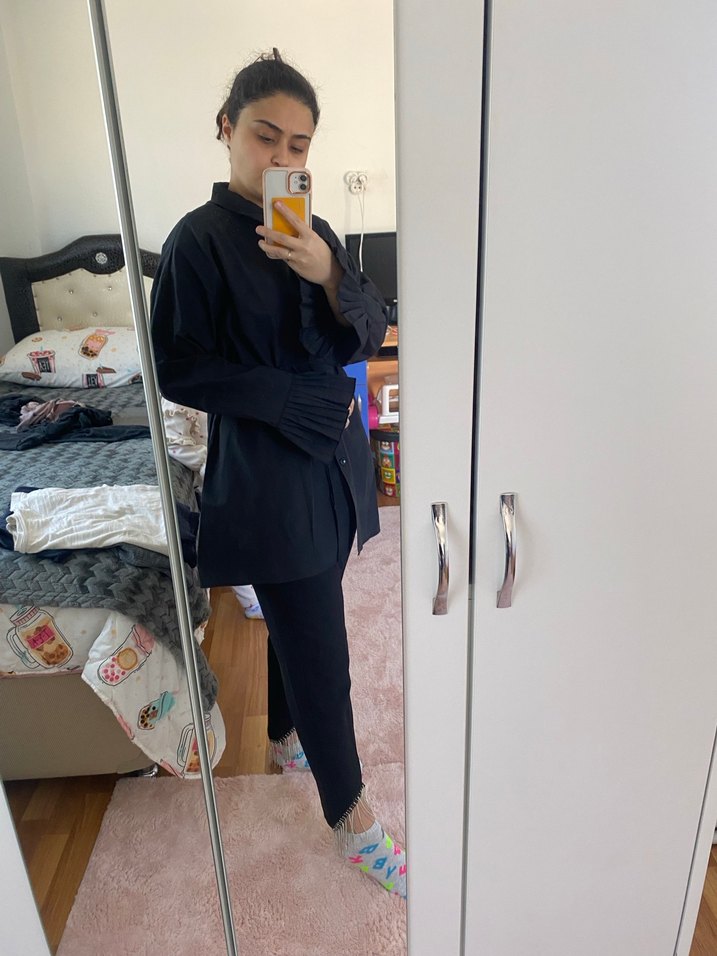 Siyah Midi Kadın gömlek - Görsel 3