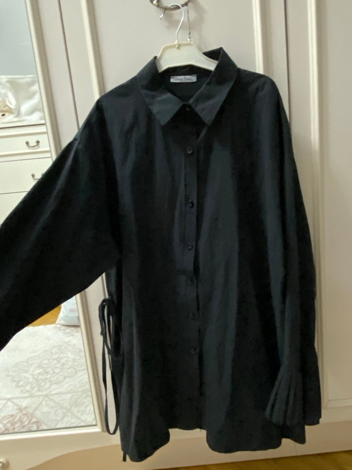 Siyah Midi Kadın gömlek - Görsel 5