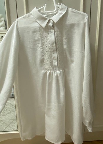 Nakışlı Beyaz Keten Kadın Gömlek - Görsel 2