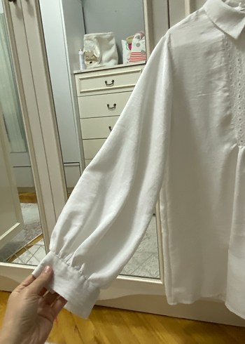 Nakışlı Beyaz Keten Kadın Gömlek - Görsel 4