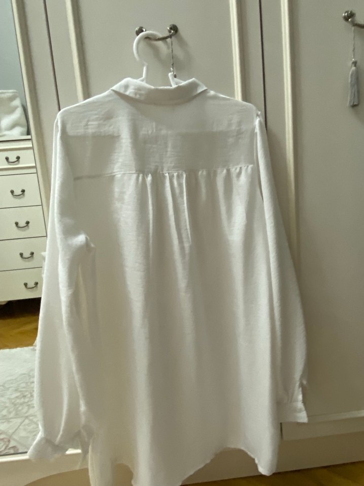 Nakışlı Beyaz Keten Kadın Gömlek - Görsel 3