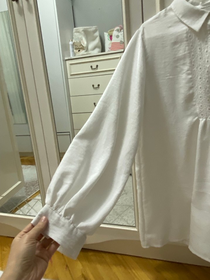 Nakışlı Beyaz Keten Kadın Gömlek - Görsel 4