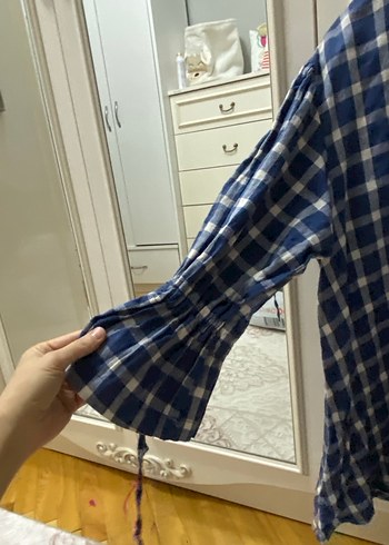 Mavi Ekose Desenli Uzun Kollu Kadın Gömlek - Görsel 4