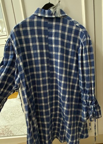 Mavi Ekose Desenli Uzun Kollu Kadın Gömlek - Görsel 3