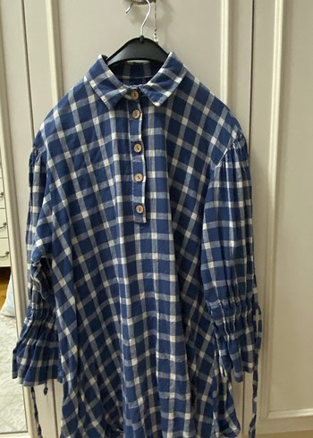 Mavi Ekose Desenli Uzun Kollu Kadın Gömlek - Görsel 2