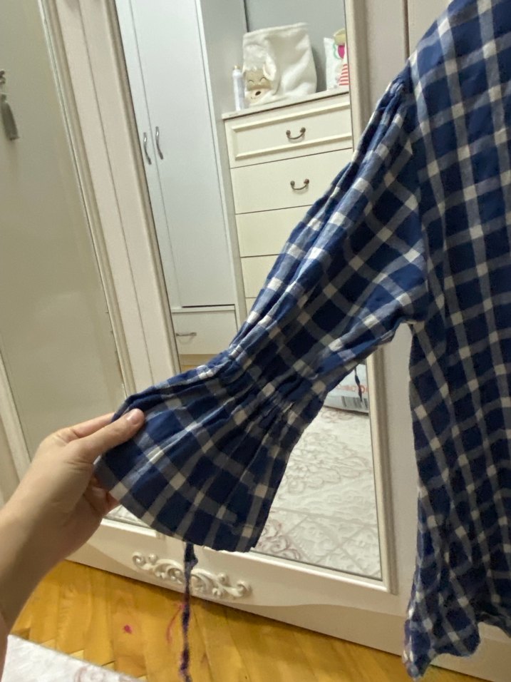 Mavi Ekose Desenli Uzun Kollu Kadın Gömlek - Görsel 4