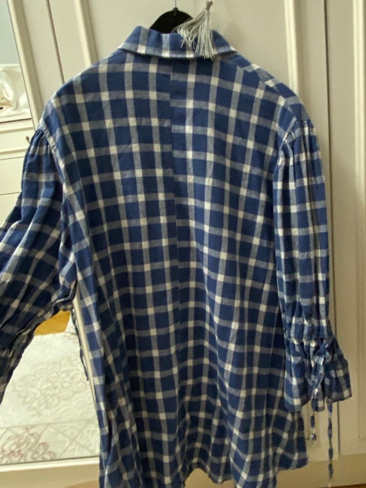 Mavi Ekose Desenli Uzun Kollu Kadın Gömlek - Görsel 3