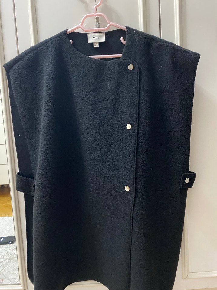 Düğmeli Siyah Midi Kadın Yelek - Görsel 2