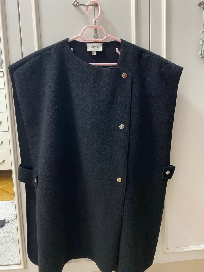 Düğmeli Siyah Midi Kadın Yelek - Görsel 3