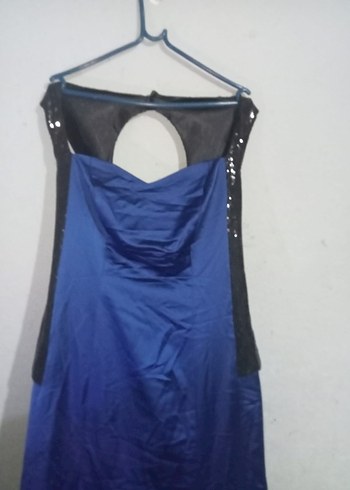 Kadın Lacivert Uzun Askısız Drapeli Abiye - Görsel 5