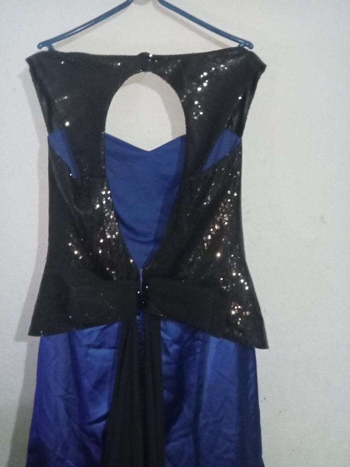 Kadın Lacivert Uzun Askısız Drapeli Abiye - Görsel 3