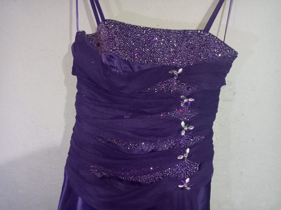 Mor Drapeli Uzun Abiye Elbise - Görsel 2