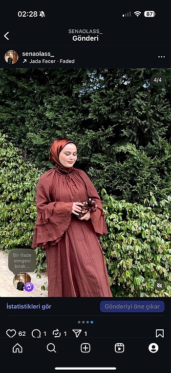 xs Beden kahverengi Renk H&M uzun farbalı elbise