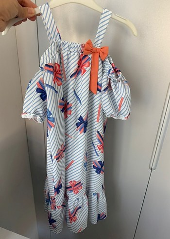 Renkli Fiyonklu Kız Çocuk Elbisesi - Görsel 2