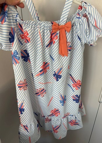 Renkli Fiyonklu Kız Çocuk Elbisesi - Görsel 3