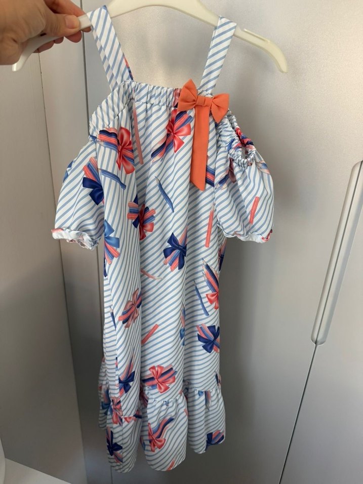 Renkli Fiyonklu Kız Çocuk Elbisesi - Görsel 2