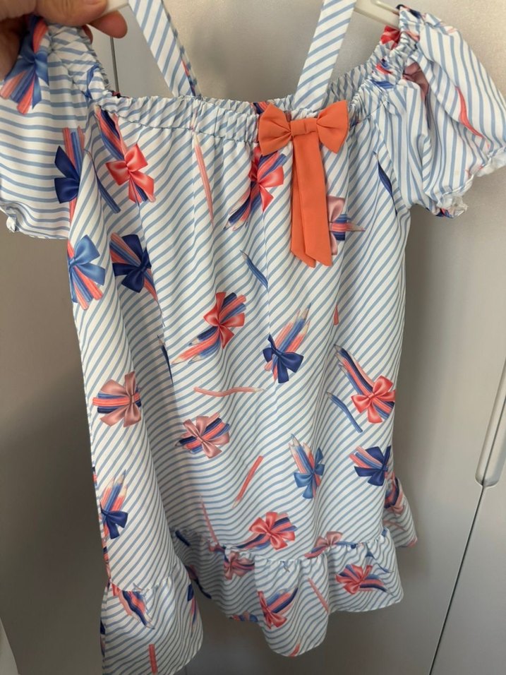 Renkli Fiyonklu Kız Çocuk Elbisesi - Görsel 3