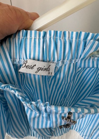 Omuzları Açık Mini Mavi Beyaz Elbise - Görsel 4