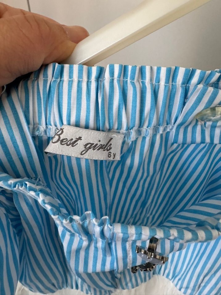 Omuzları Açık Mini Mavi Beyaz Elbise - Görsel 4