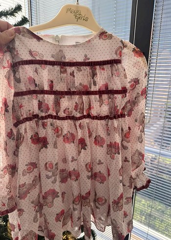 Çiçekli Kız Çocuk Uzun Kollu Elbise - Görsel 3