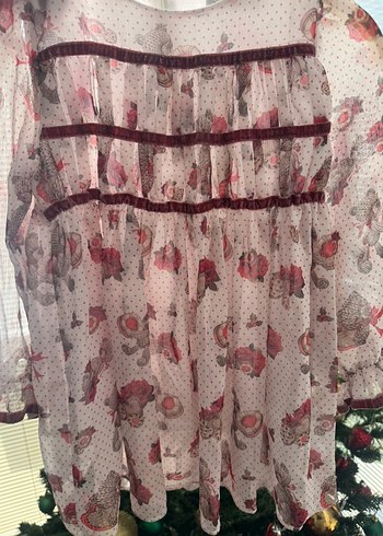 Çiçekli Kız Çocuk Uzun Kollu Elbise - Görsel 4