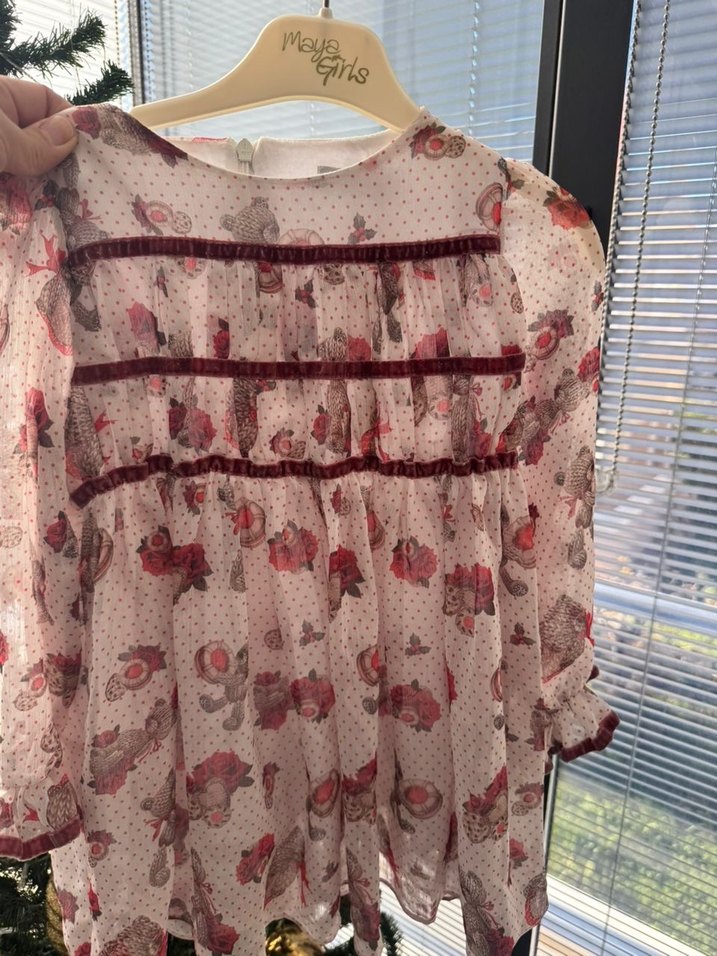 Çiçekli Kız Çocuk Uzun Kollu Elbise - Görsel 3