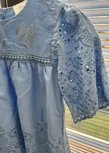 Nakışlı Bohem Kız Elbisesi Gri Mavi,100% pamuk - Görsel 4