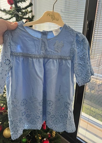 Nakışlı Bohem Kız Elbisesi Gri Mavi,100% pamuk - Görsel 2