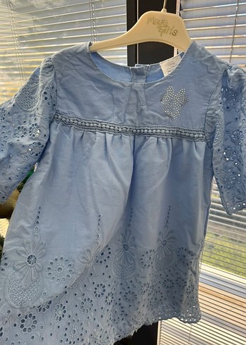 Nakışlı Bohem Kız Elbisesi Gri Mavi,100% pamuk - Görsel 5