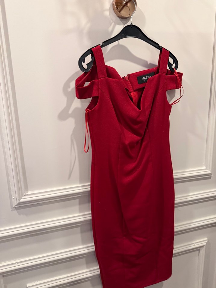 Kırmızı Drapeli Midi Abiye Elbise,ADL firması - Görsel 3