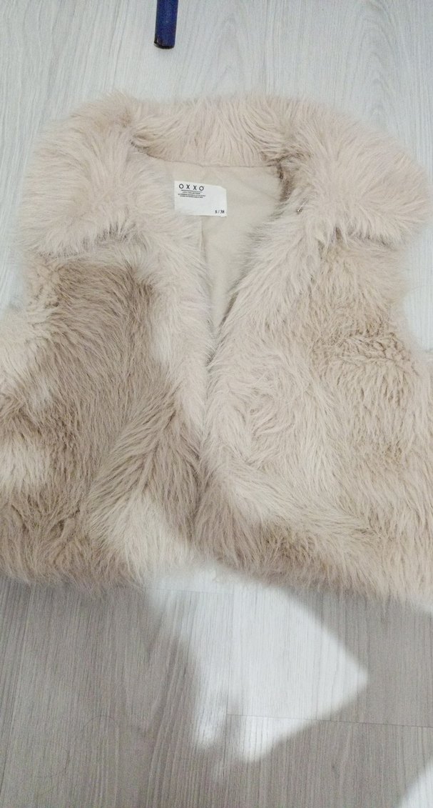 Bej Kadın Kürk Detaylı Midi Mont - Görsel 2