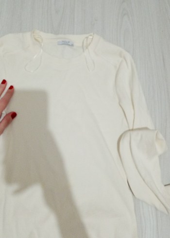 Beyaz Pamuklu Kısa Kollu Kadın Kazak - Görsel 3