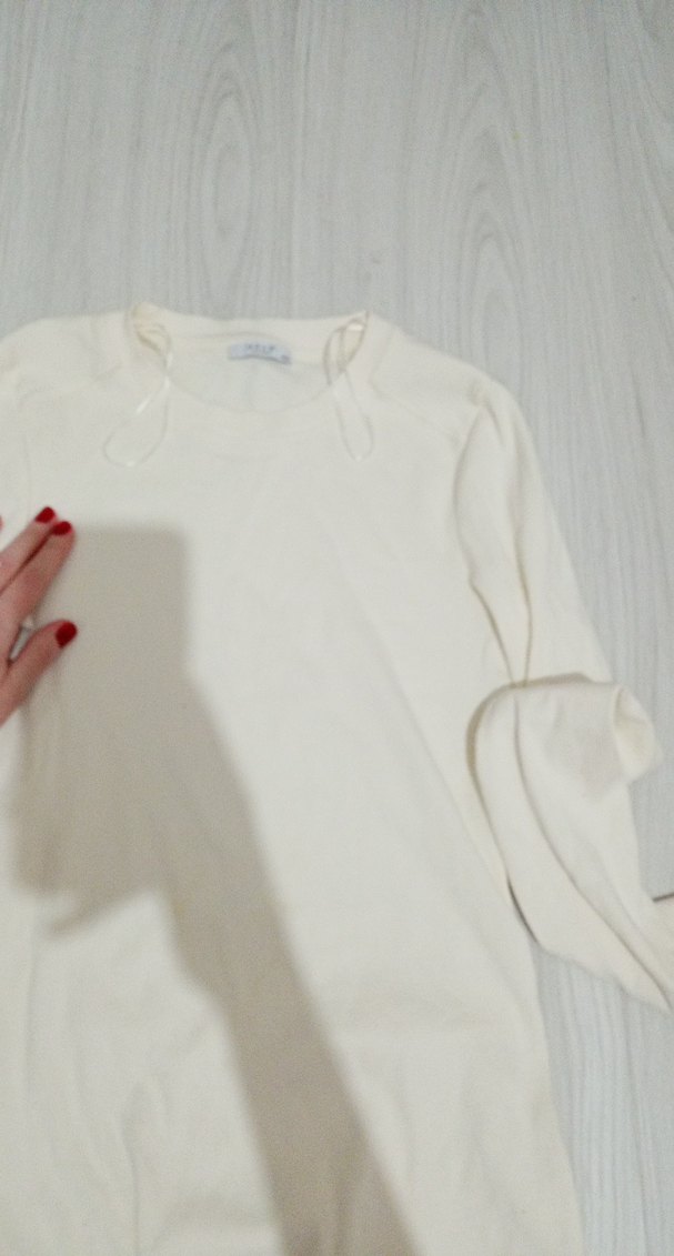 Beyaz Pamuklu Kısa Kollu Kadın Kazak - Görsel 2